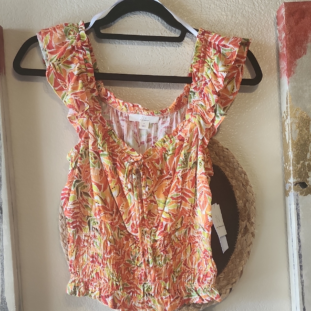 I.N. San Francisco Floral Ruffle Sleeve Top